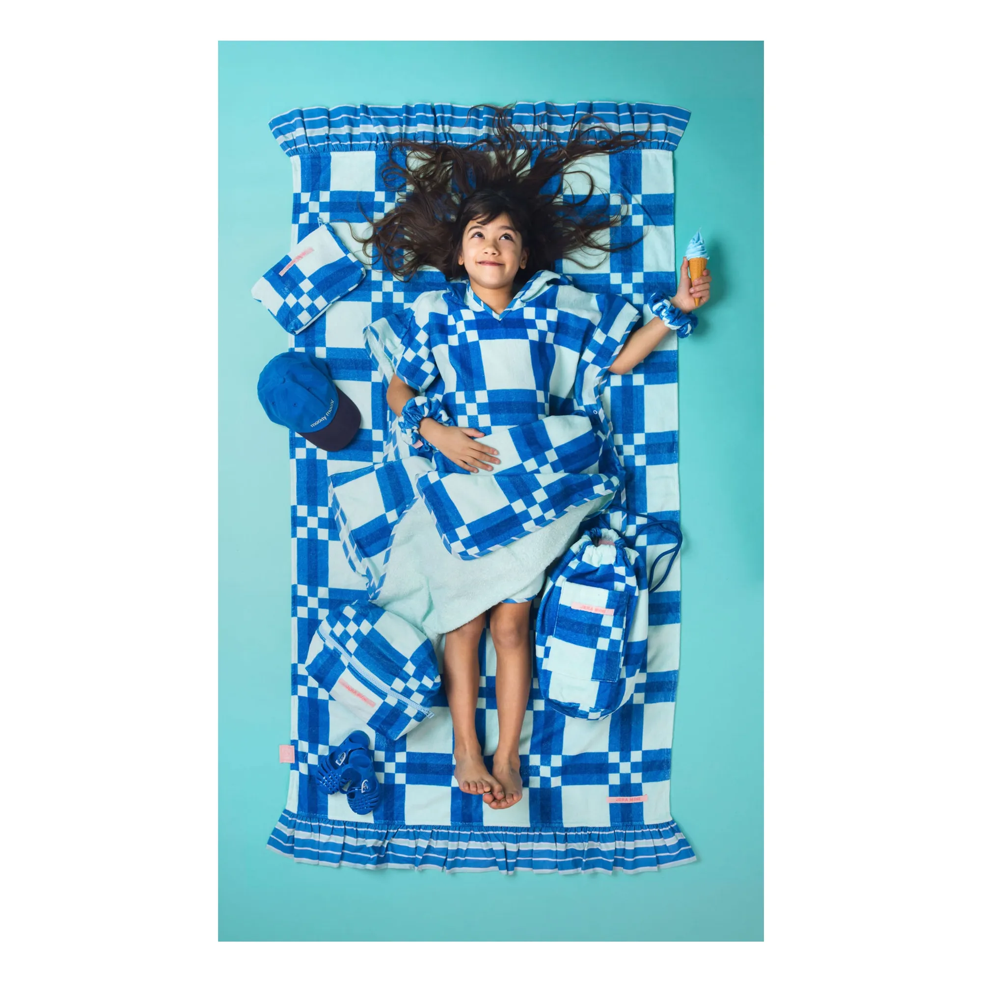 Poncho de Bain Carreaux Eponge  | Bleu- Image produit n°1