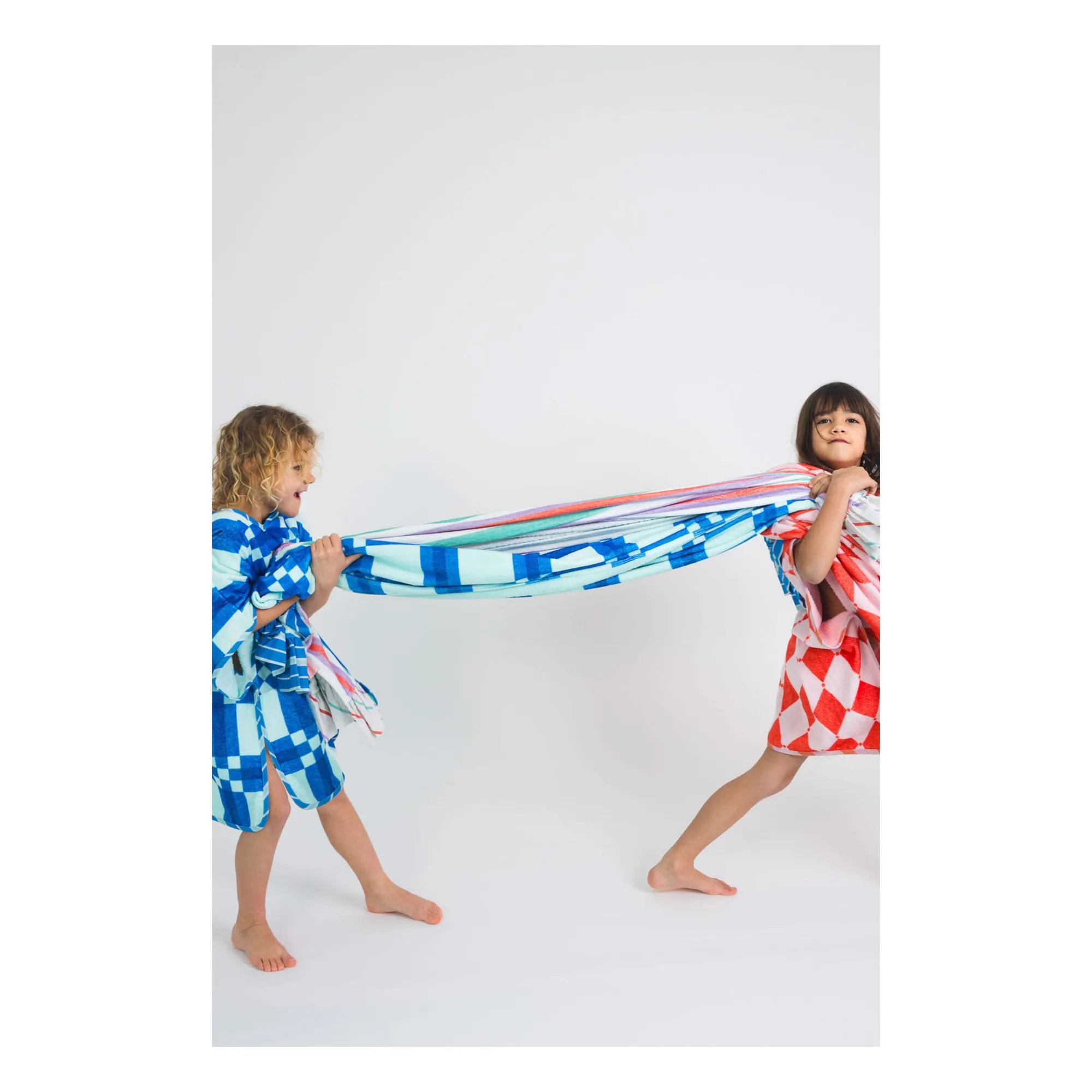 Poncho de Bain Carreaux Eponge  | Bleu- Image produit n°6