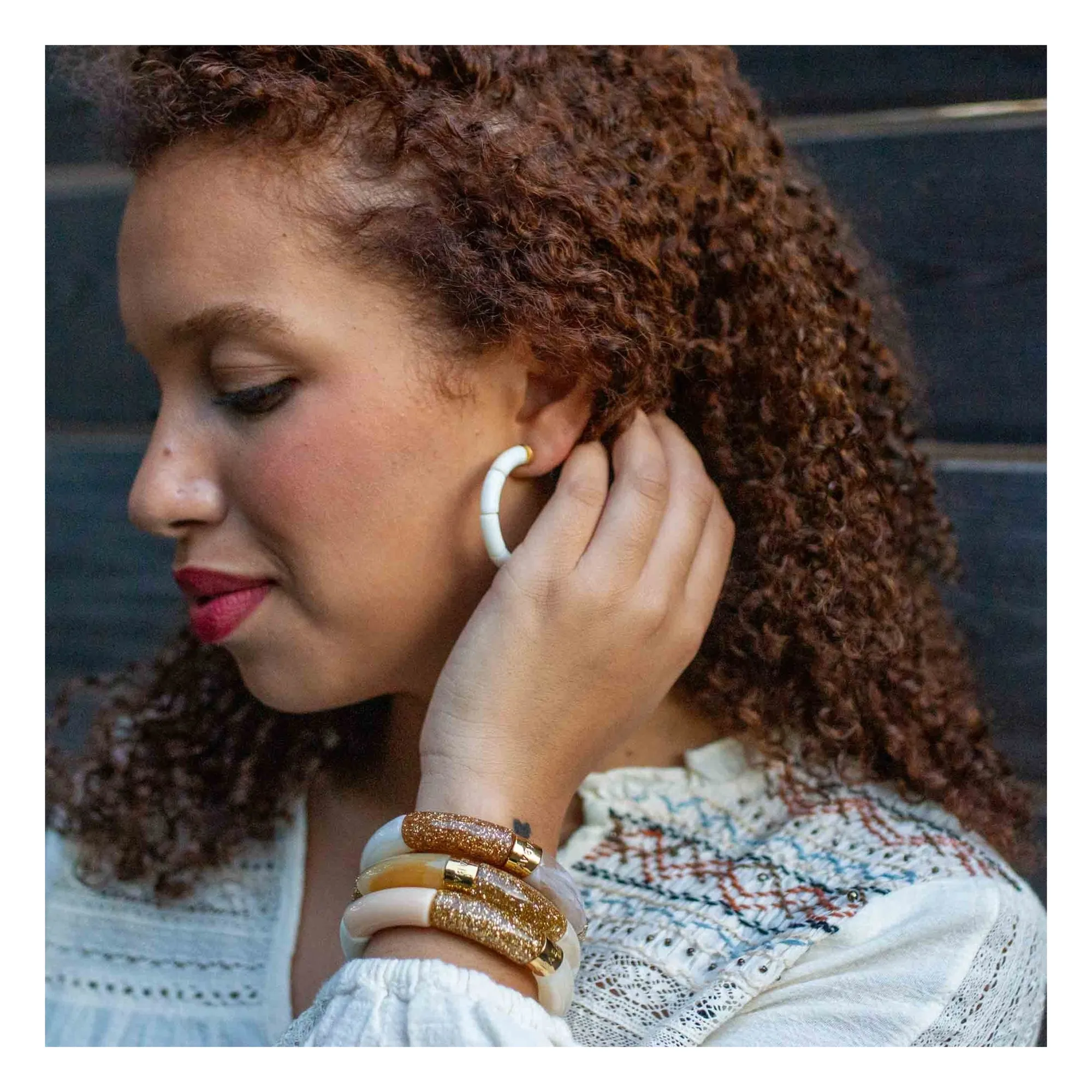 Boucles d'Oreilles Personnalisables Bola | Ambre- Image produit n°2