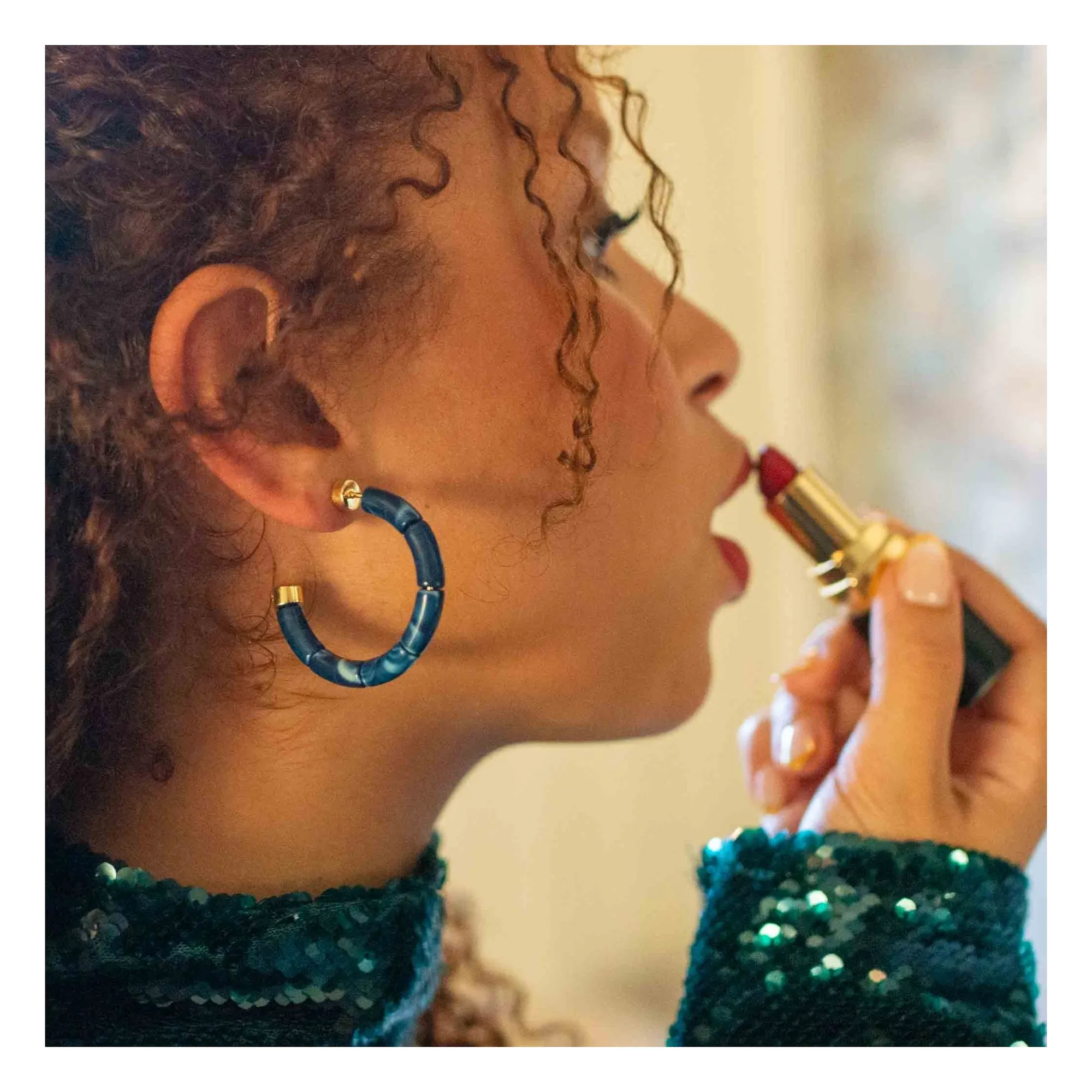 Boucles d'Oreilles Personnalisables Bola | Bleu- Image produit n°2