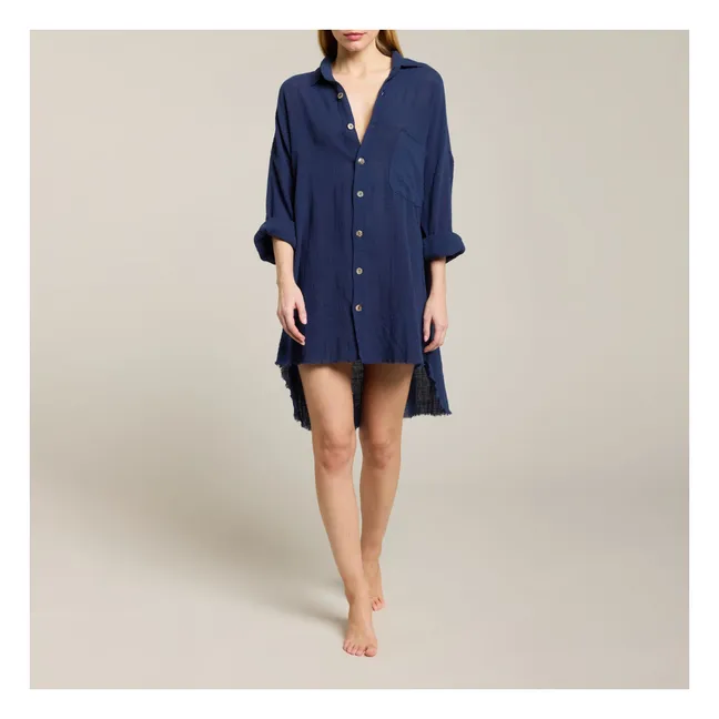 Vestido de gasa de algodón Mykonos | Azul Marino