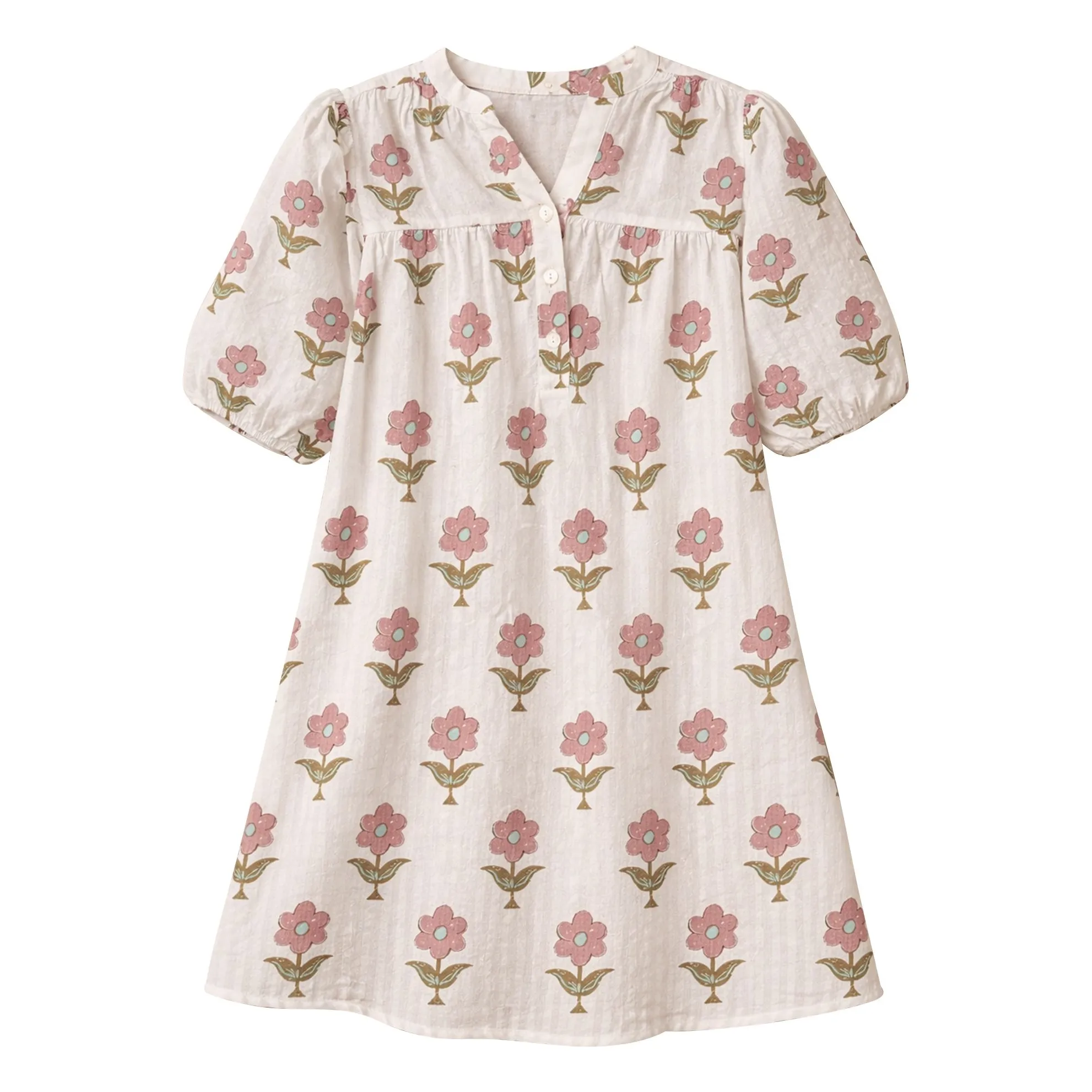 Vestido Romy Flores Seersucker Algodón orgánico | Crudo- Imagen del producto n°0