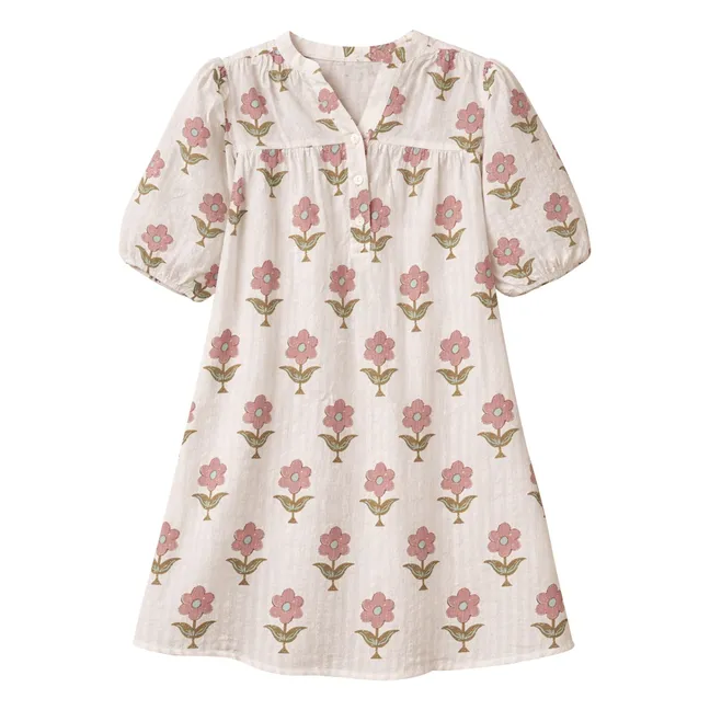 Robe Romy Fleurs Seersucker Coton Bio | Ecru