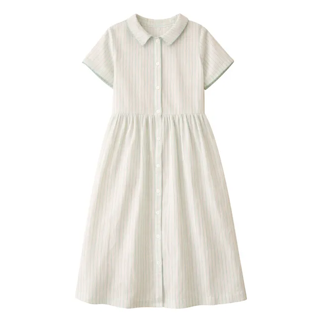 Kleid Midi Rosa Gestreift Bio-Baumwolle | Mintgrün