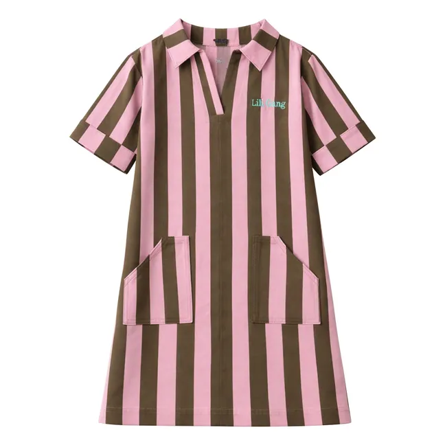 Vestido Romane de sarga de rayas de algodón orgánico | Olive