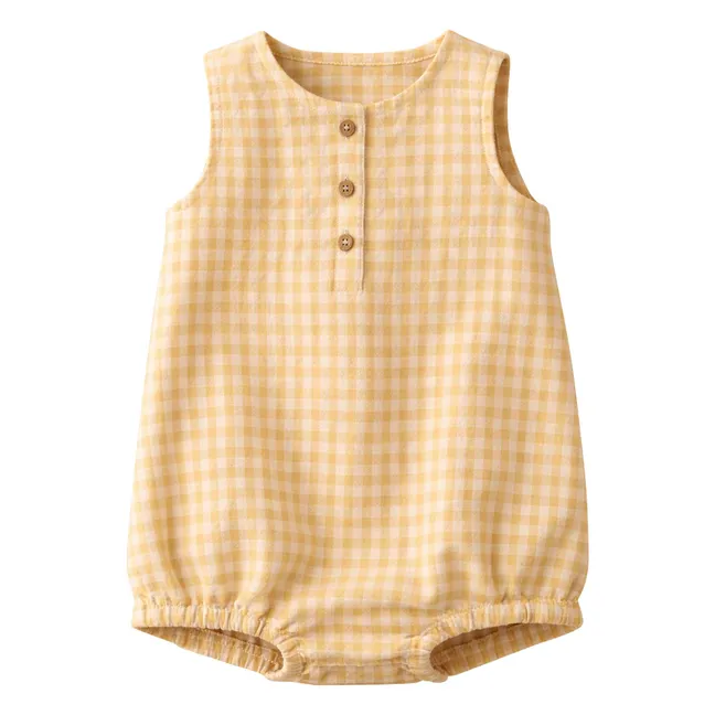 Barboteuse Arthus Carreaux Seersucker Coton Bio | Jaune