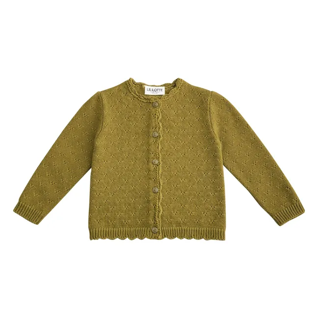 Pointelle Victoire organic cotton cardigan | Olive