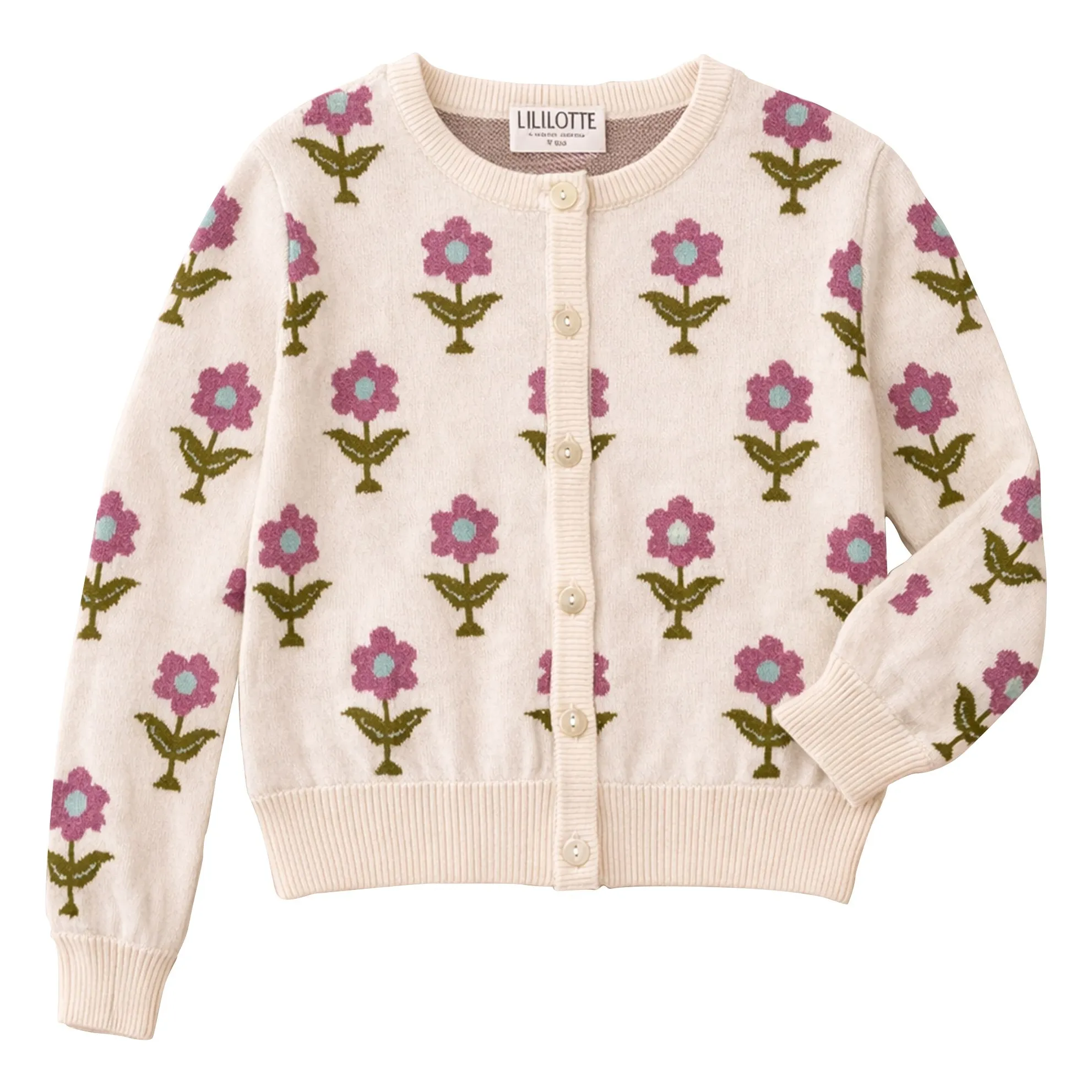 Lililotte Ecru Cardigan Carla Fleurs Coton Bio