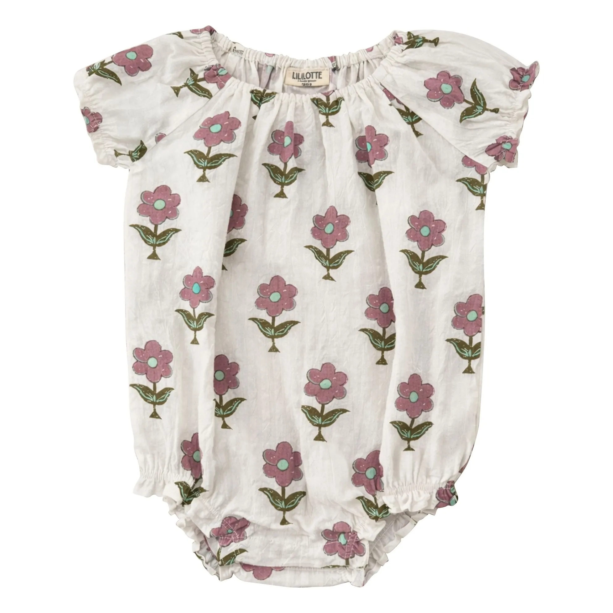 Lililotte Women's Ecru Iris Flowers Organic Cotton Romper