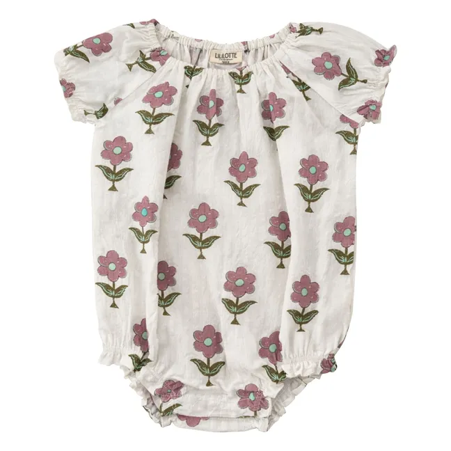 Iris Flowers Organic Cotton romper | Ecru