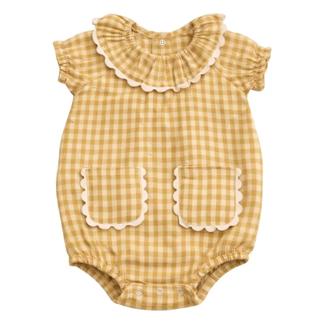 Pelele festoneado Callie Carreaux Seersucker Coton Bio | Amarillo