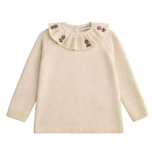 Pull Col Brodé Diana Coton Bio | Ecru
