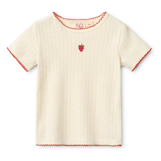 T-shirt Pointelle Flora Fraise | Crème