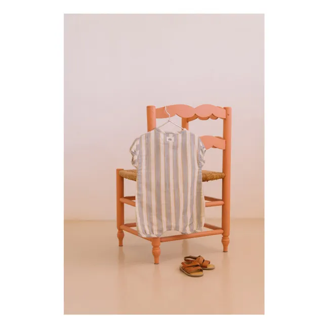 Pelele de algodón ecológico a rayas Bebecito | Azul Pálido