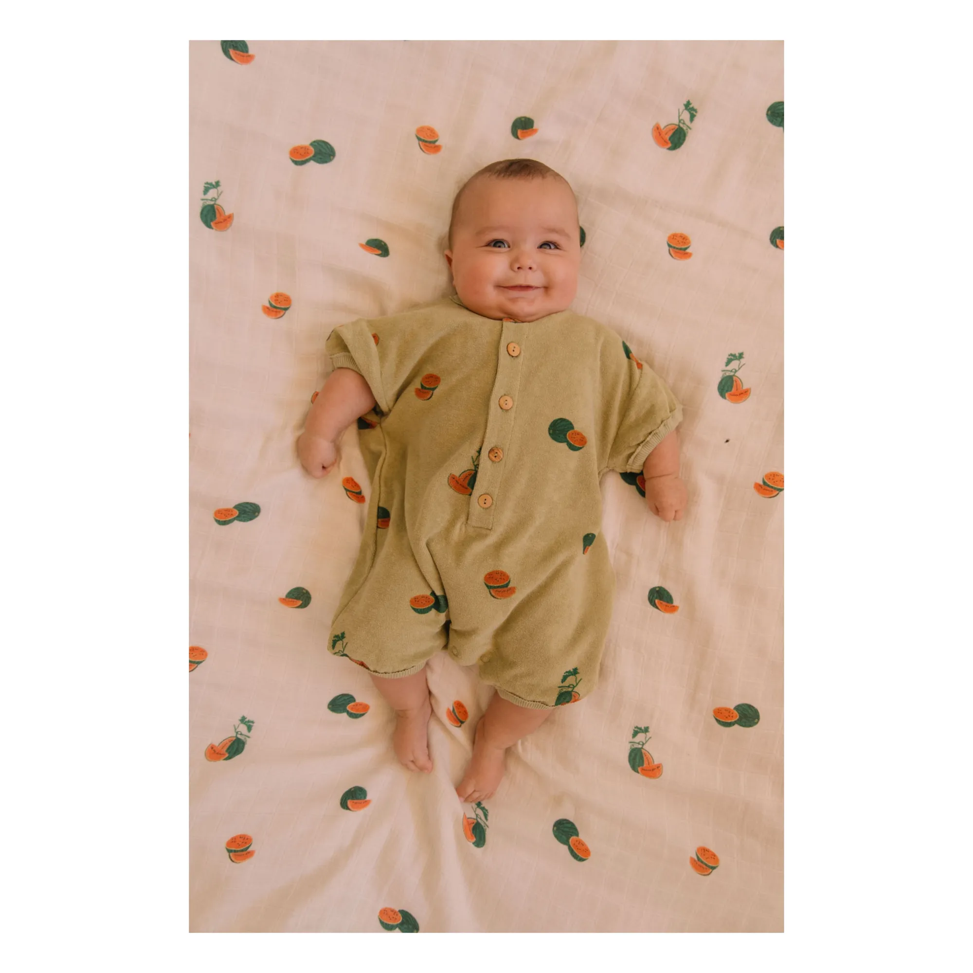 Combishort Bebecito Pastèques Eponge Coton Bio | Khaki- Image produit n°1