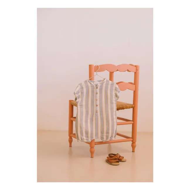 Combishort Bebecito Rayée Coton Bio | Bleu pâle