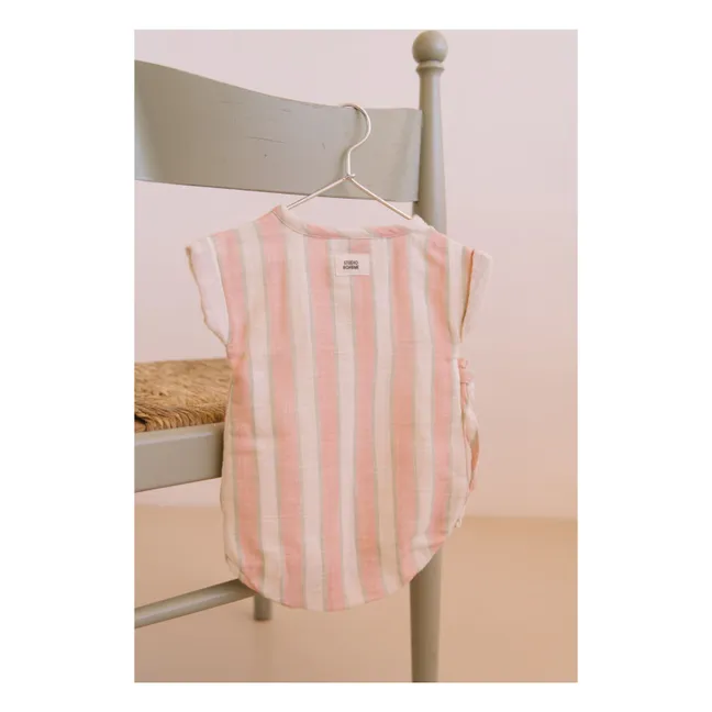 Organic cotton striped cloudy wrap romper | Pale Pink