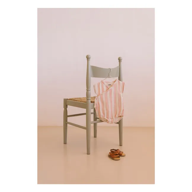 Organic cotton striped cloudy wrap romper | Pale Pink