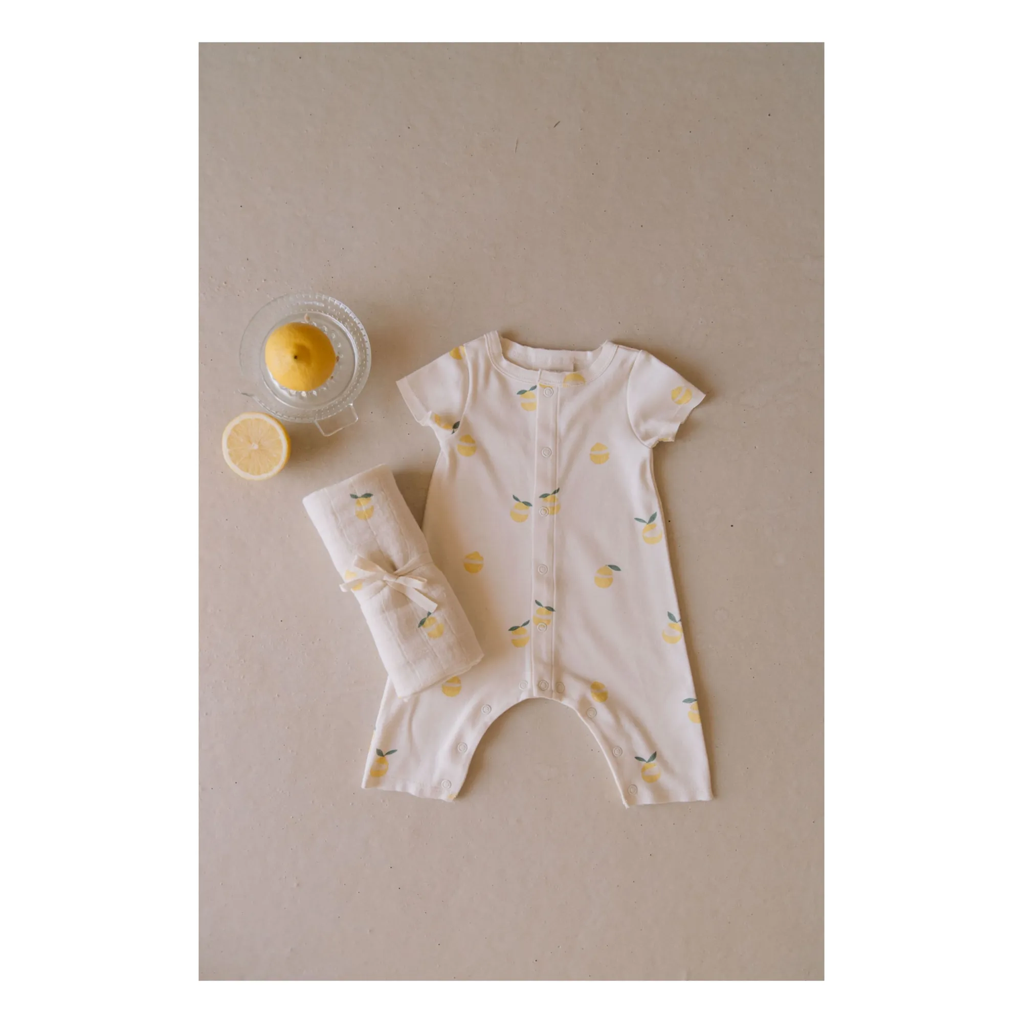 Combinaison Léo Citrons Coton Bio | Ecru- Image produit n°1