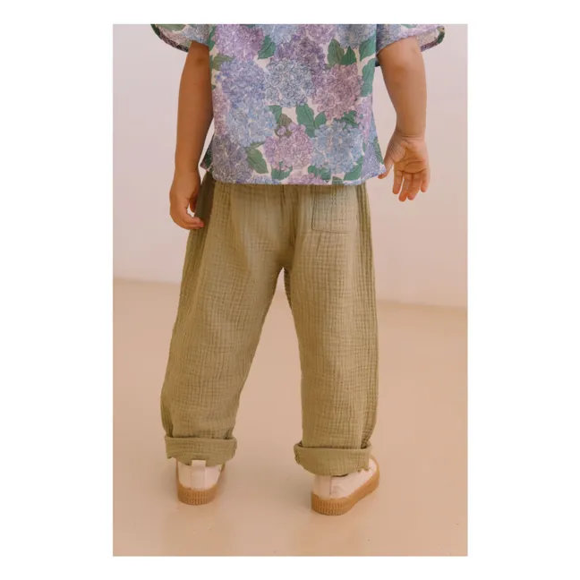 Pantalon Gauffré Cousin Gaze de Coton Bio | Vert kaki clair