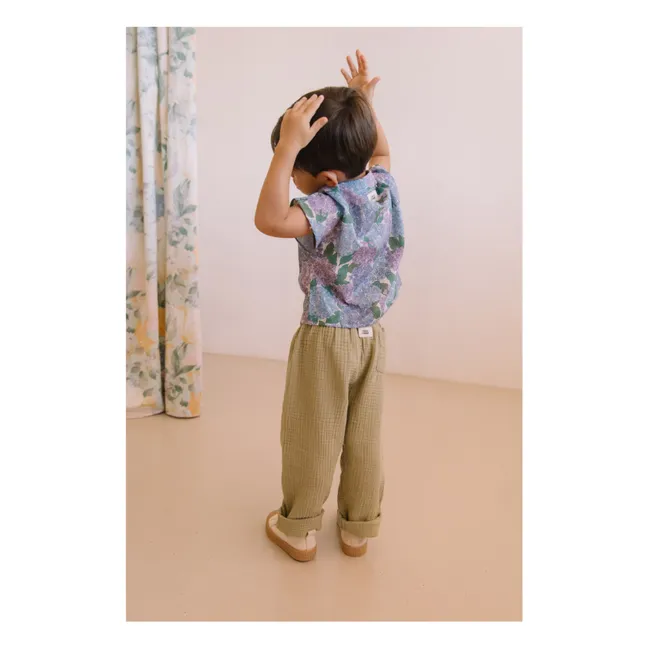 Pantalon Gauffré Cousin Gaze de Coton Bio | Vert kaki clair