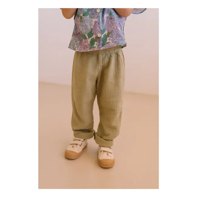 Pantalon Gauffré Cousin Gaze de Coton Bio | Vert kaki clair
