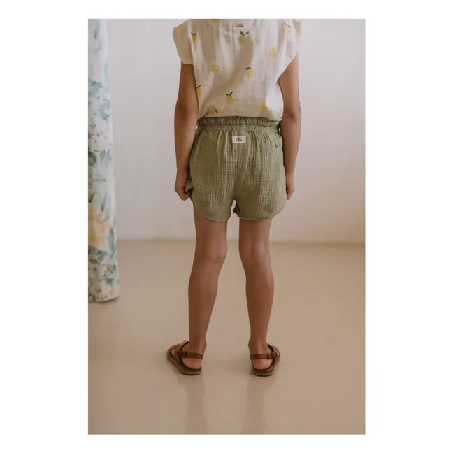 Short Gauffré Georgette Gaze de Coton Bio | Vert kaki clair