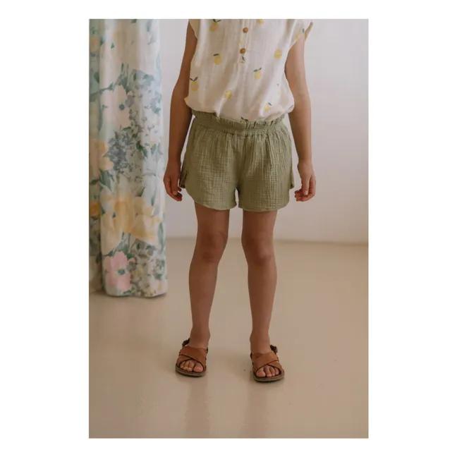 Short Gauffré Georgette Gaze de Coton Bio | Vert kaki clair