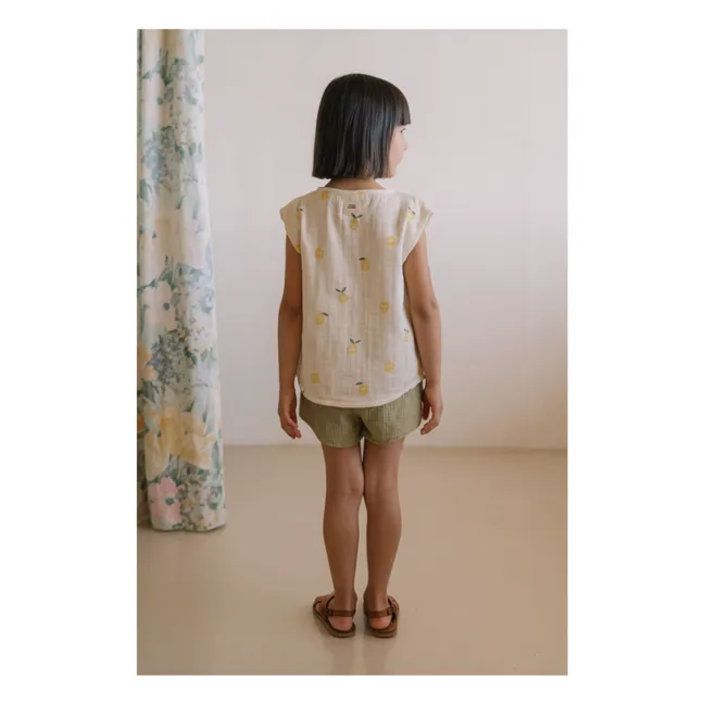 Short Gauffré Georgette Gaze de Coton Bio | Vert kaki clair