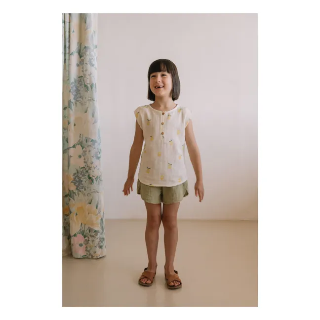 Short Gauffré Georgette Gaze de Coton Bio | Vert kaki clair