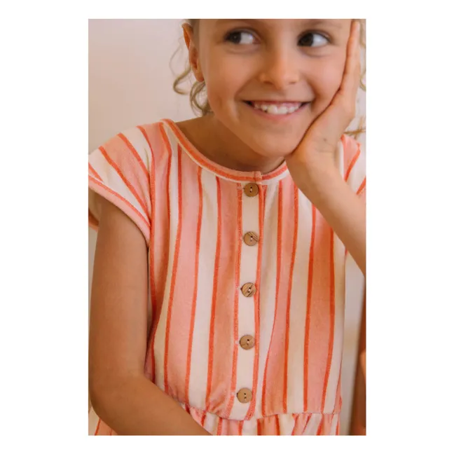 Combishort Loulou Rayée Eponge Coton Bio | Rose