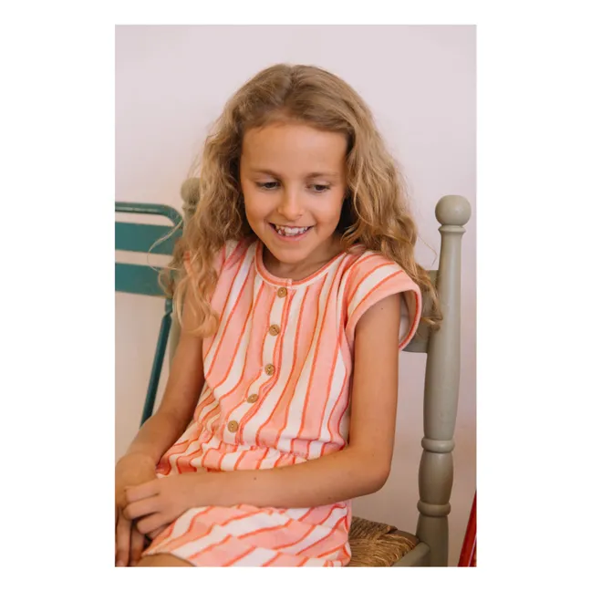 Loulou Striped Organic Cotton Towelling Playsuit | Pink