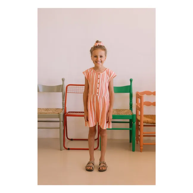 Loulou Striped Organic Cotton Towelling Playsuit | Pink