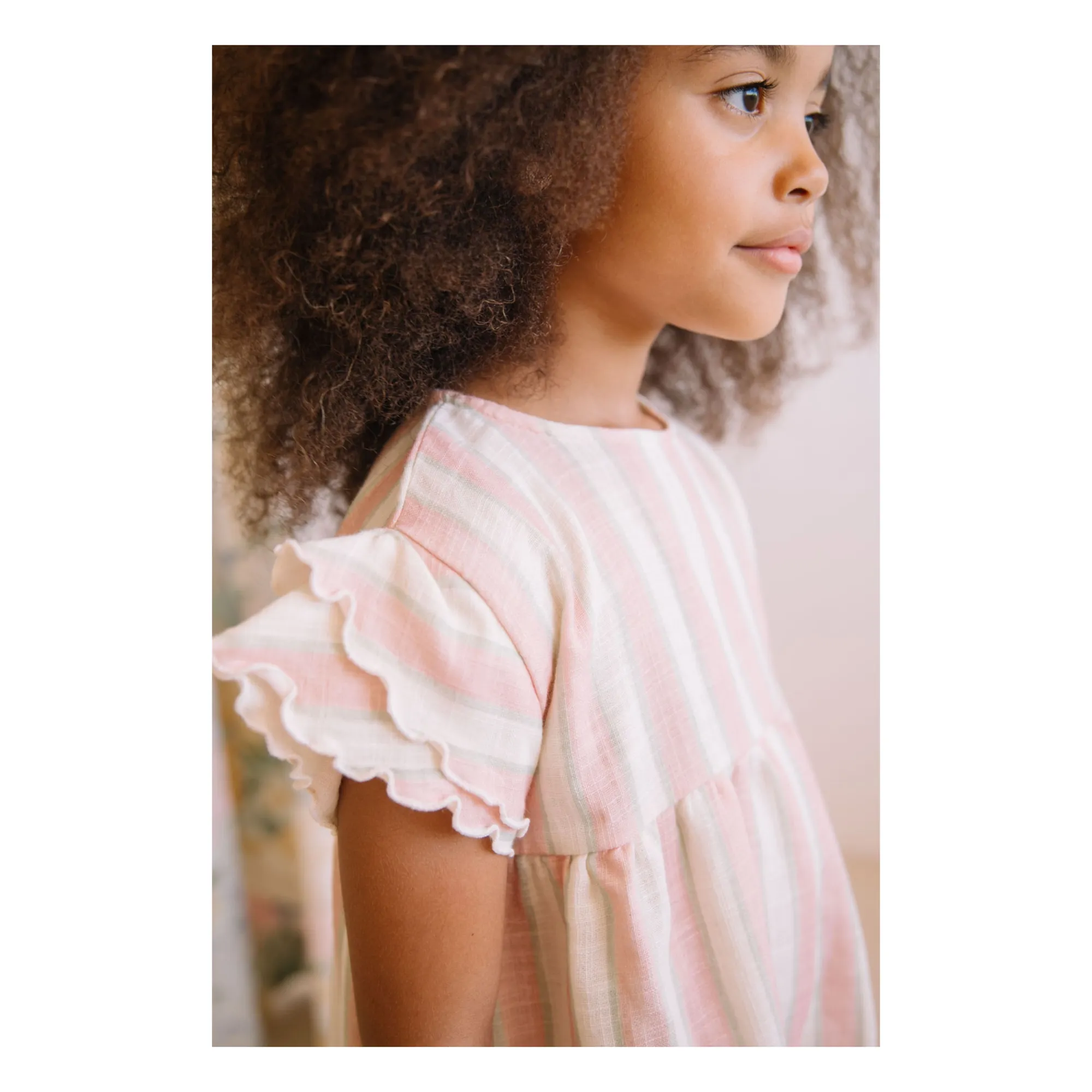 Robe Cousine Rayée Gaze de Coton Bio | Rose- Image produit n°3