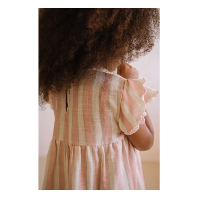 Robe Cousine Rayée Gaze de Coton Bio | Rose