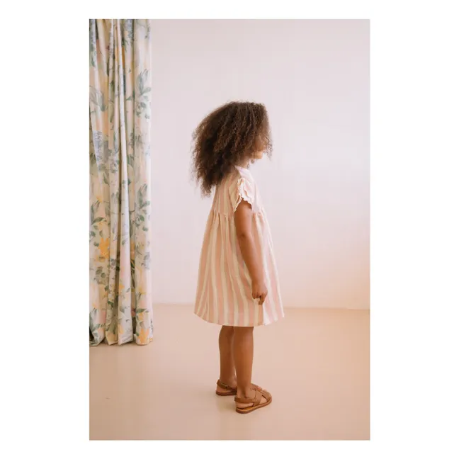 Robe Cousine Rayée Gaze de Coton Bio | Rose