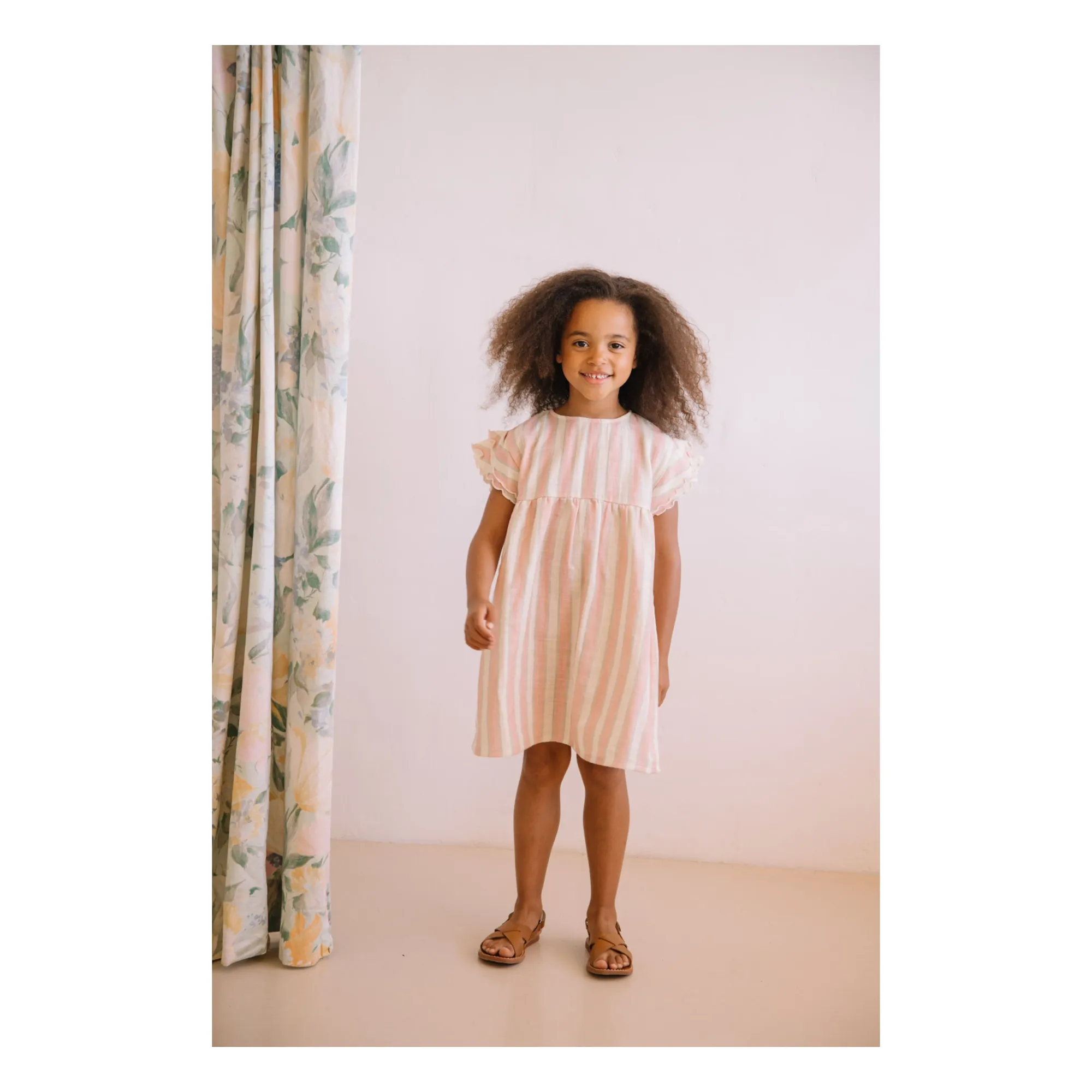 Robe Cousine Rayée Gaze de Coton Bio | Rose- Image produit n°1