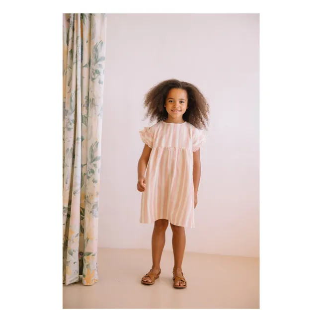 Robe Cousine Rayée Gaze de Coton Bio | Rose