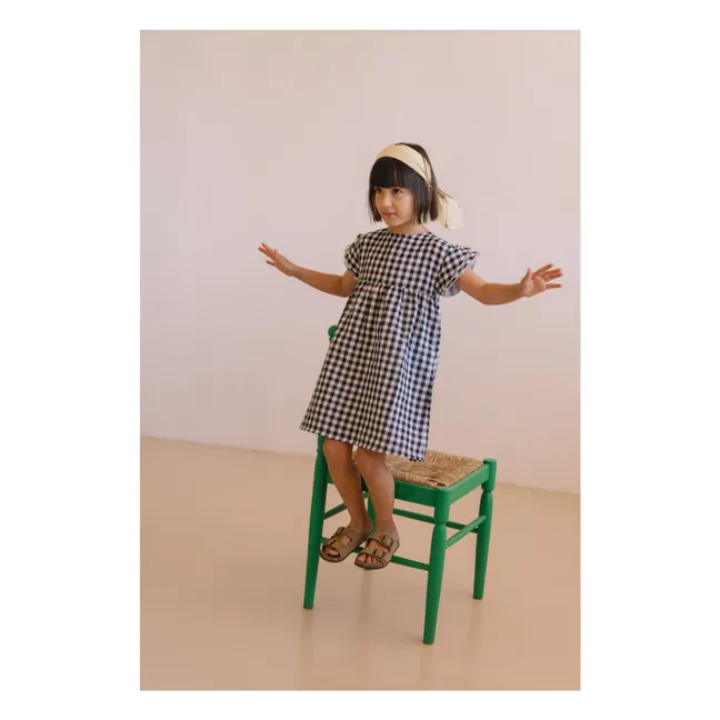 Vestido de gasa de algodón orgánico Cousine Vichy | Negro