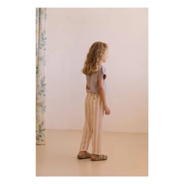 Pantalon Cousin Rayé Gaze de Coton Bio | Rose