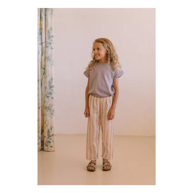 Pantalon Cousin Rayé Gaze de Coton Bio | Rose