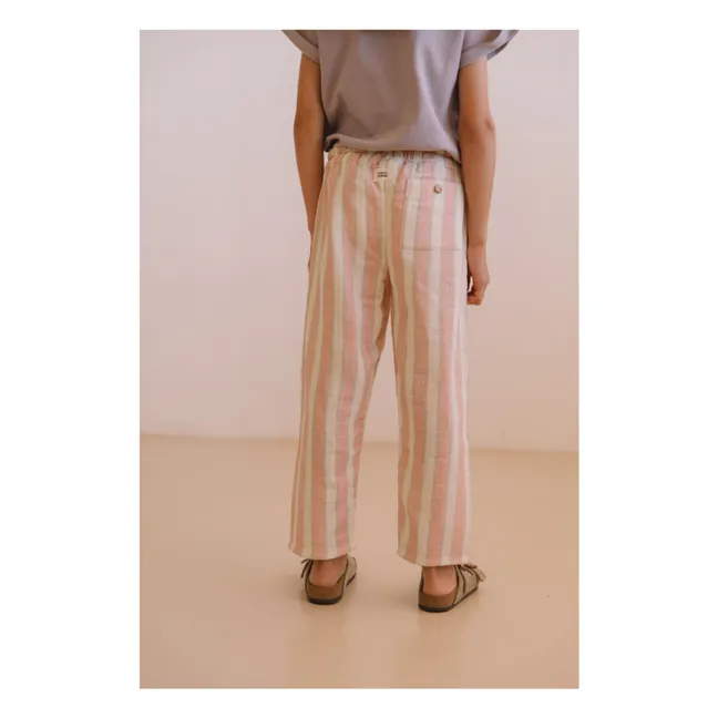 Pantalon Cousin Rayé Gaze de Coton Bio | Rose