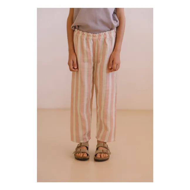 Pantalon Cousin Rayé Gaze de Coton Bio | Rose