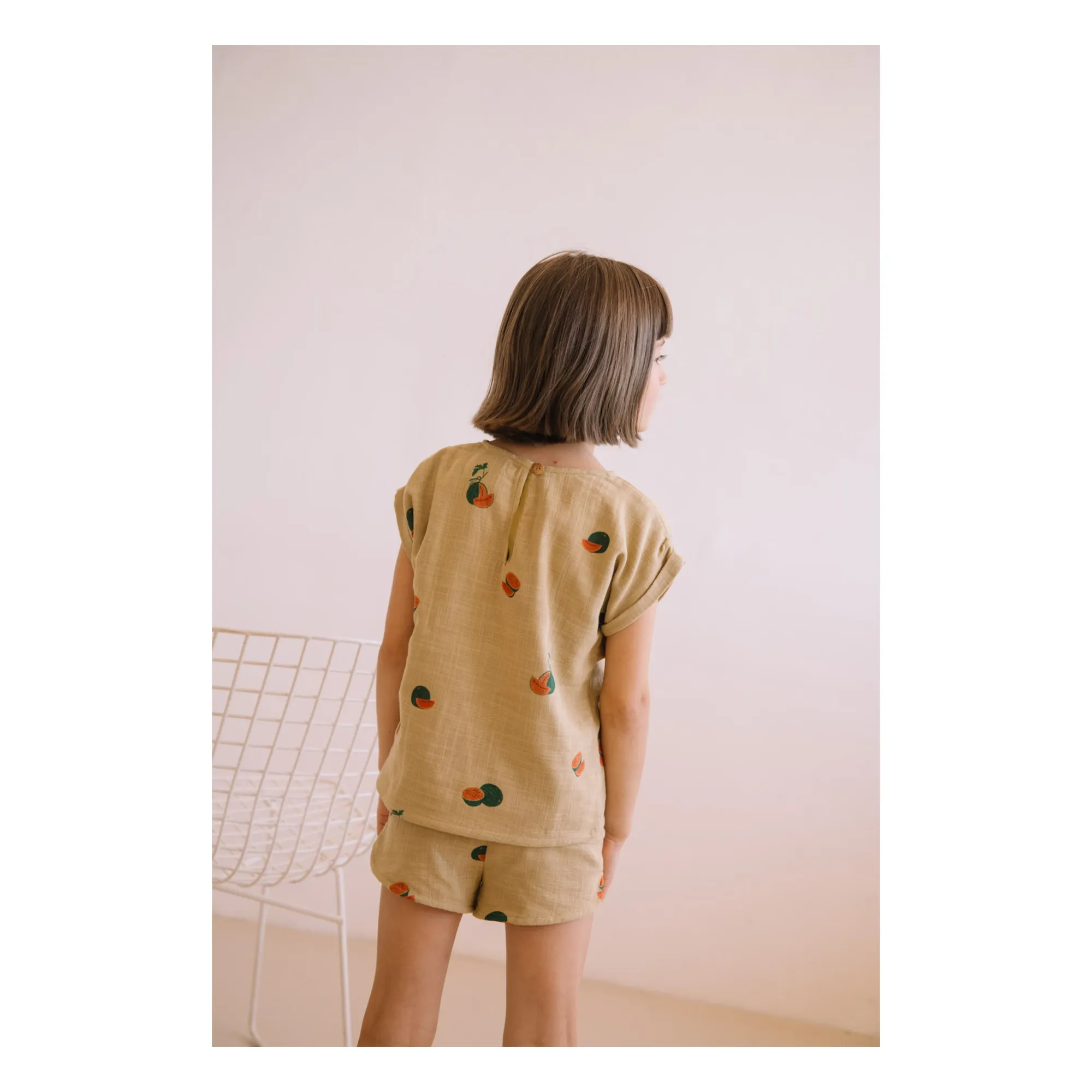 Short Georgette Pastèques Gaze de Coton Bio | Sauge- Image produit n°4