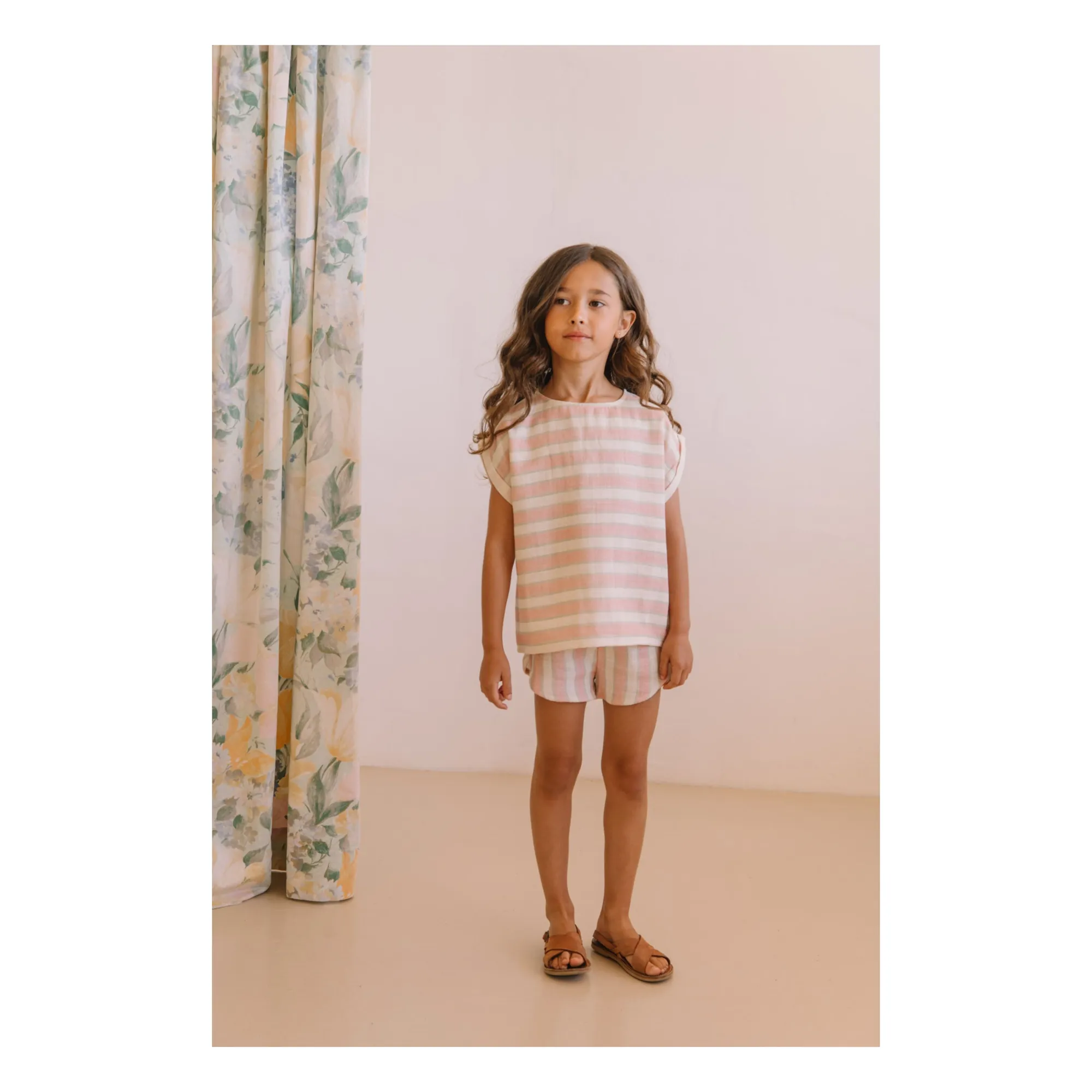 Short Georgette Rayé Gaze de Coton Bio | Rose- Image produit n°1