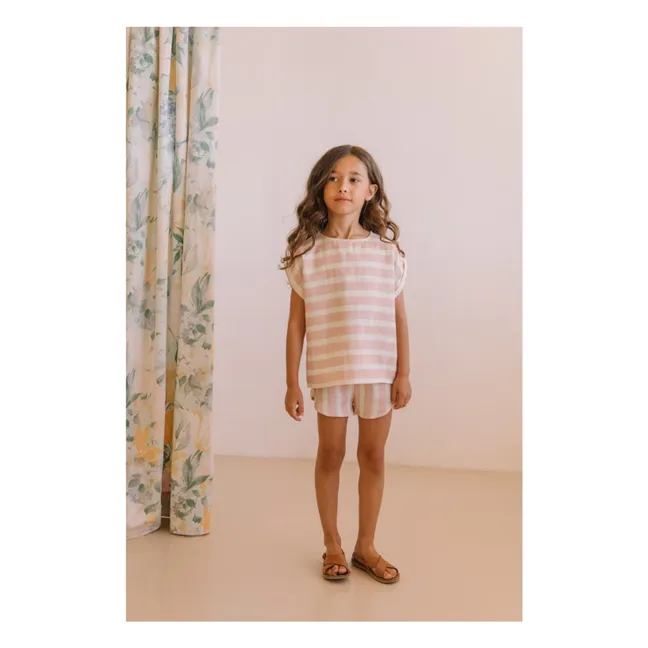 Short Georgette Rayé Gaze de Coton Bio | Rose pâle