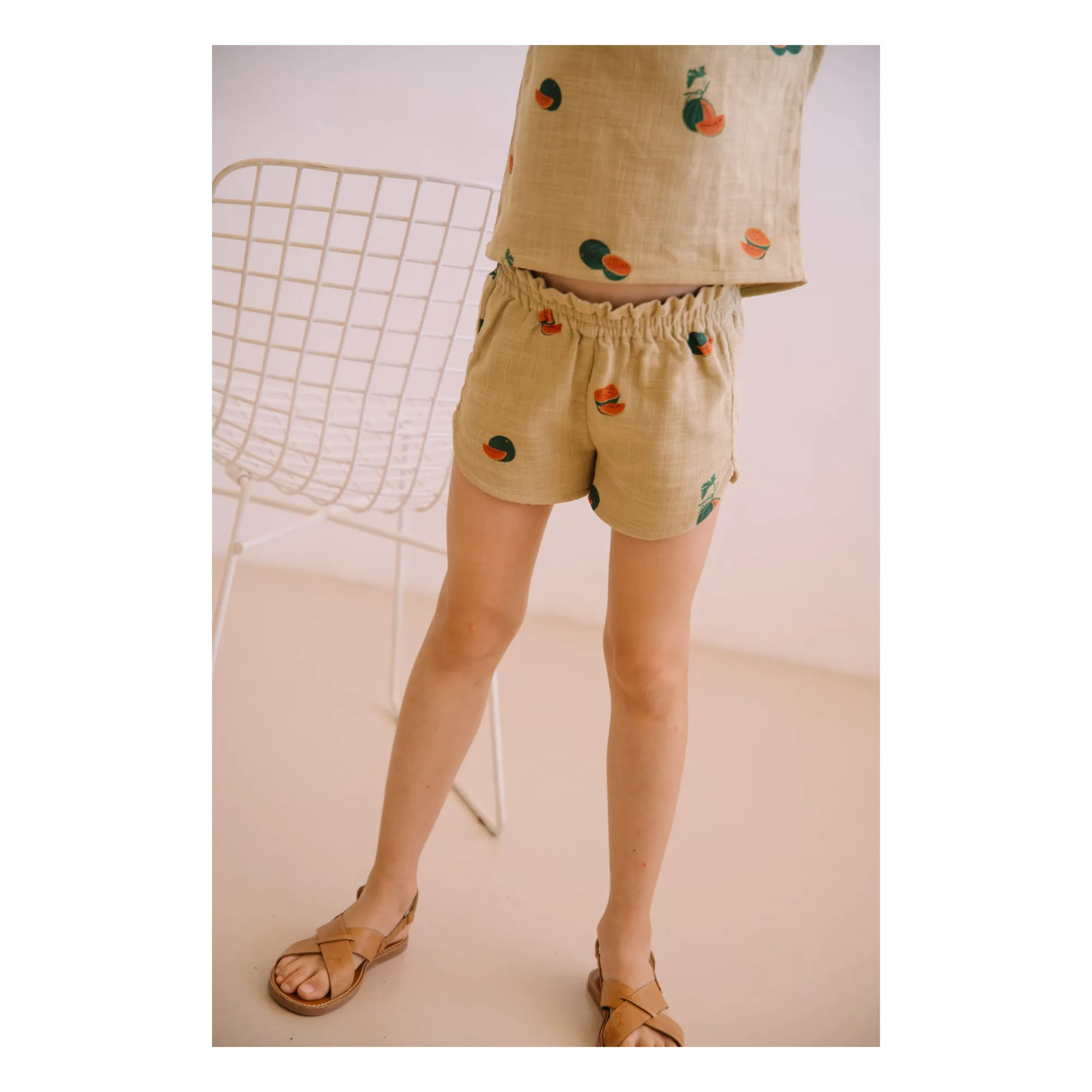 Short Georgette Pastèques Gaze de Coton Bio | Sauge- Image produit n°2
