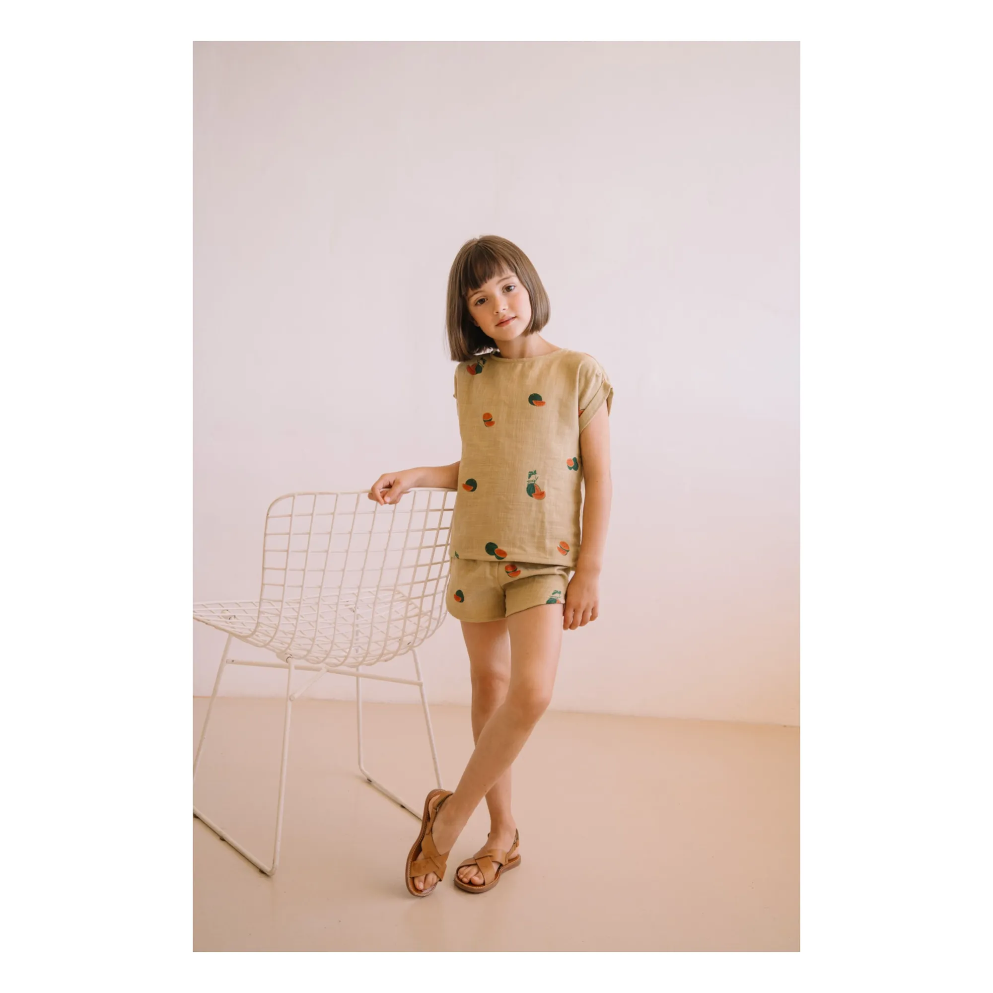 Short Georgette Pastèques Gaze de Coton Bio | Sauge- Image produit n°1