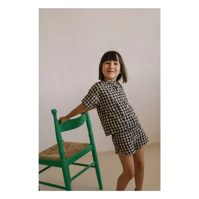 Georgette Gingham Organic Cotton Gauze Shorts | Black