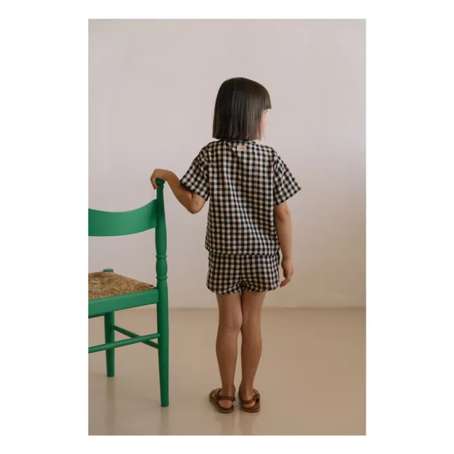 Georgette Gingham Organic Cotton Gauze Shorts | Black